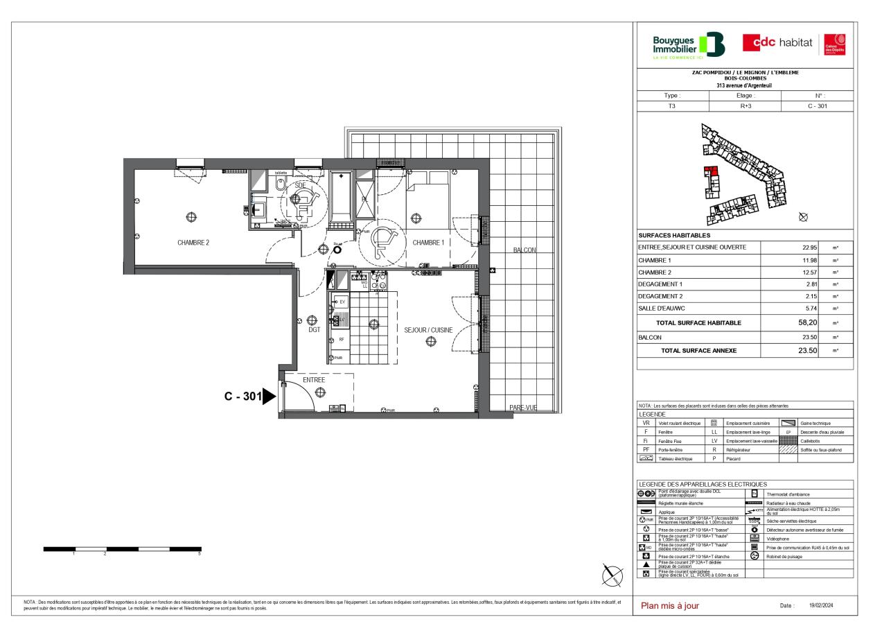 
																			3 pièces – 
																		3ème étage – 58m² - 1 543,78 € - Photo #2