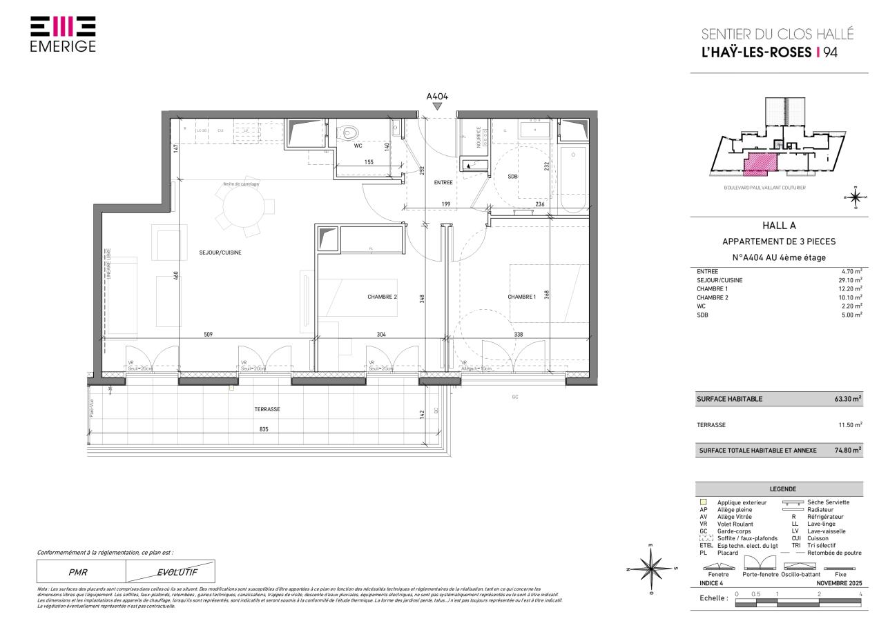 3 pièces - 4ème étage - 64m² - 1 268,63 € - Photo #0