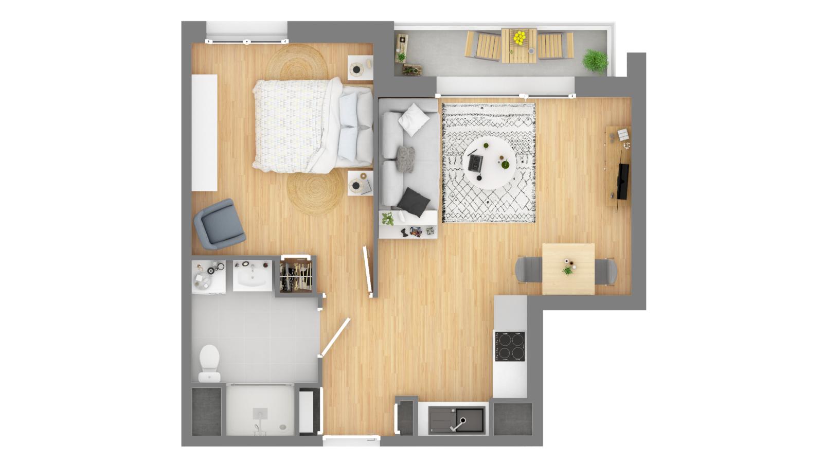 2 pièces - 1er étage - 42m² - 618,39 € - Photo #3