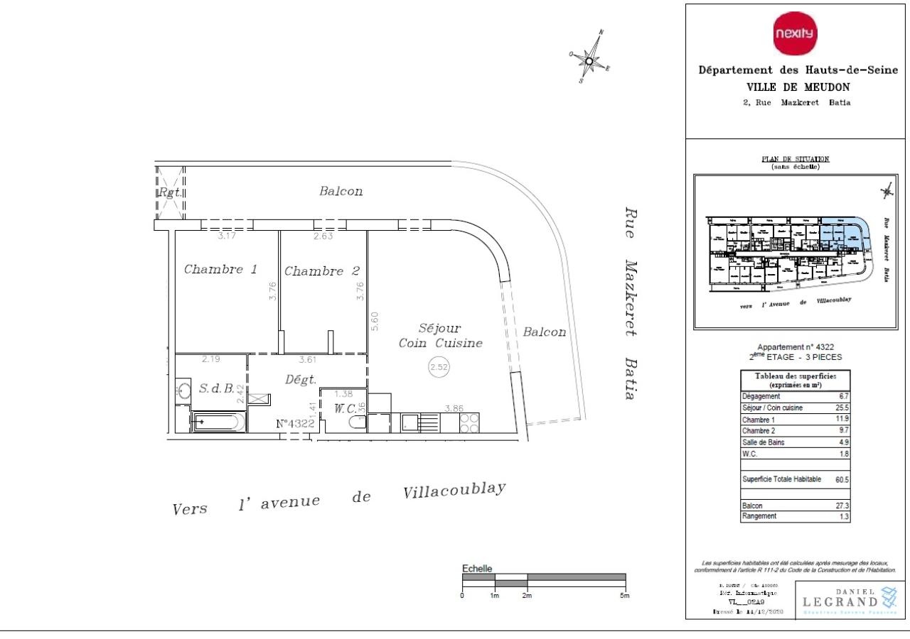 
																																							3 pièces - 
																																						2ème étage - 61m² - 1 375,09 € - Photo #1