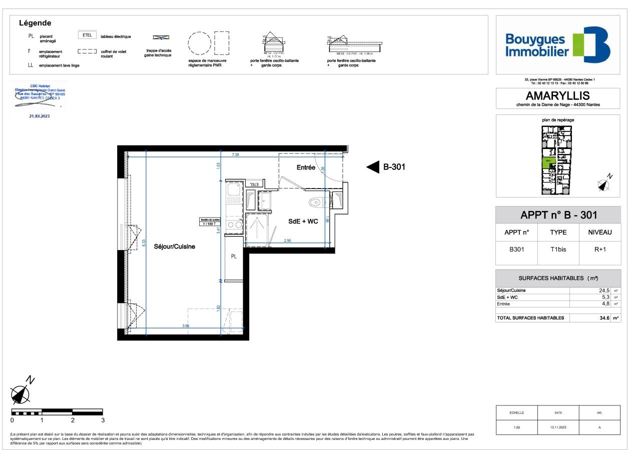 
																			1 pièce - 
																		3ème étage - 35m² - 550,85 € - Photo #2