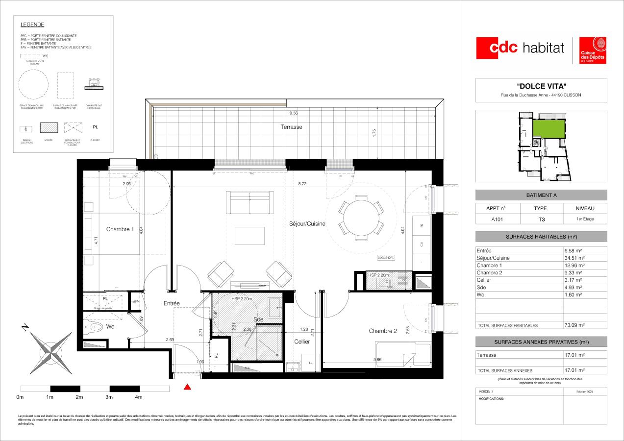 
																			3 pièces - 
																		1er étage - 74m² - 862,91 € - Photo #2