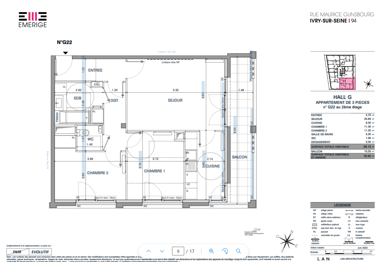3 pièces - 2ème étage - 68m² - 1 460,32 € - Photo #0