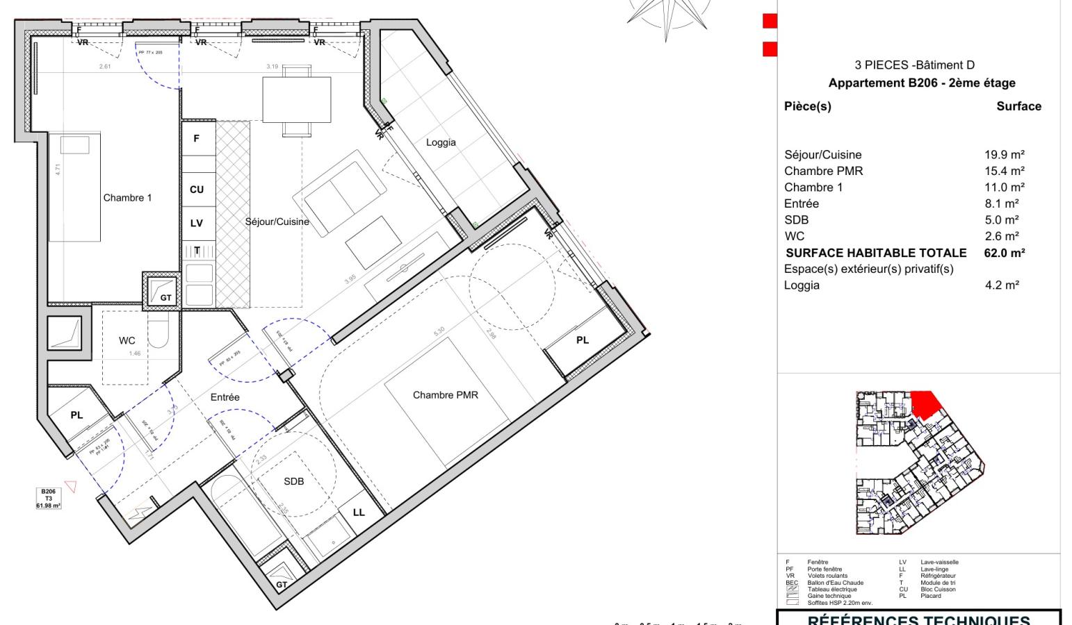 3 pièces - 2ème étage - 62m²