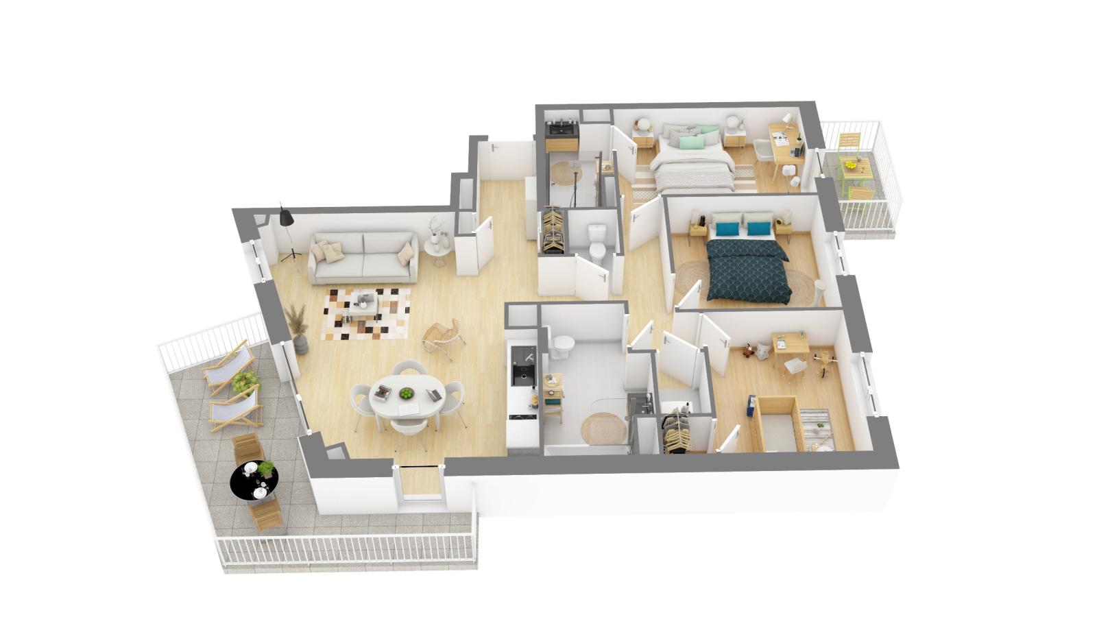 
																																							4 pièces - 
																																						1er étage - 84m² - 1 204,58 € - Photo #3