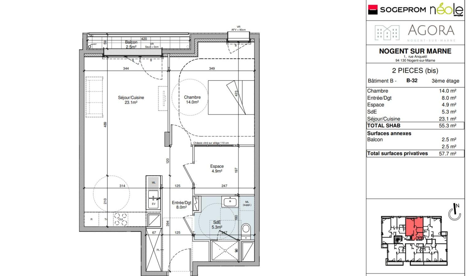 
																			2 pièces - 
																		3ème étage - 55m² - 1 315,47 € - Photo #0