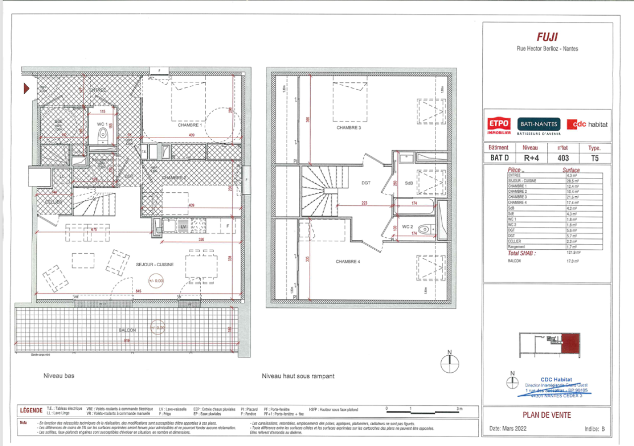
																																							5 pièces - 
																																						4ème étage - 122m² - 1 685,85 € - Photo #1