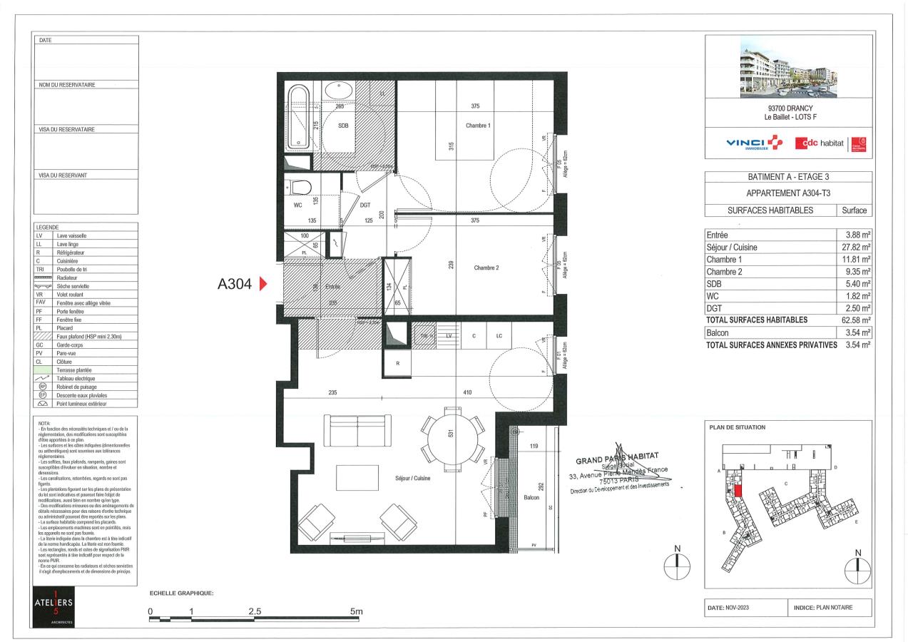 
																			3 pièces - 
																		3ème étage - 63m² - 1 254,45 € - Photo #0