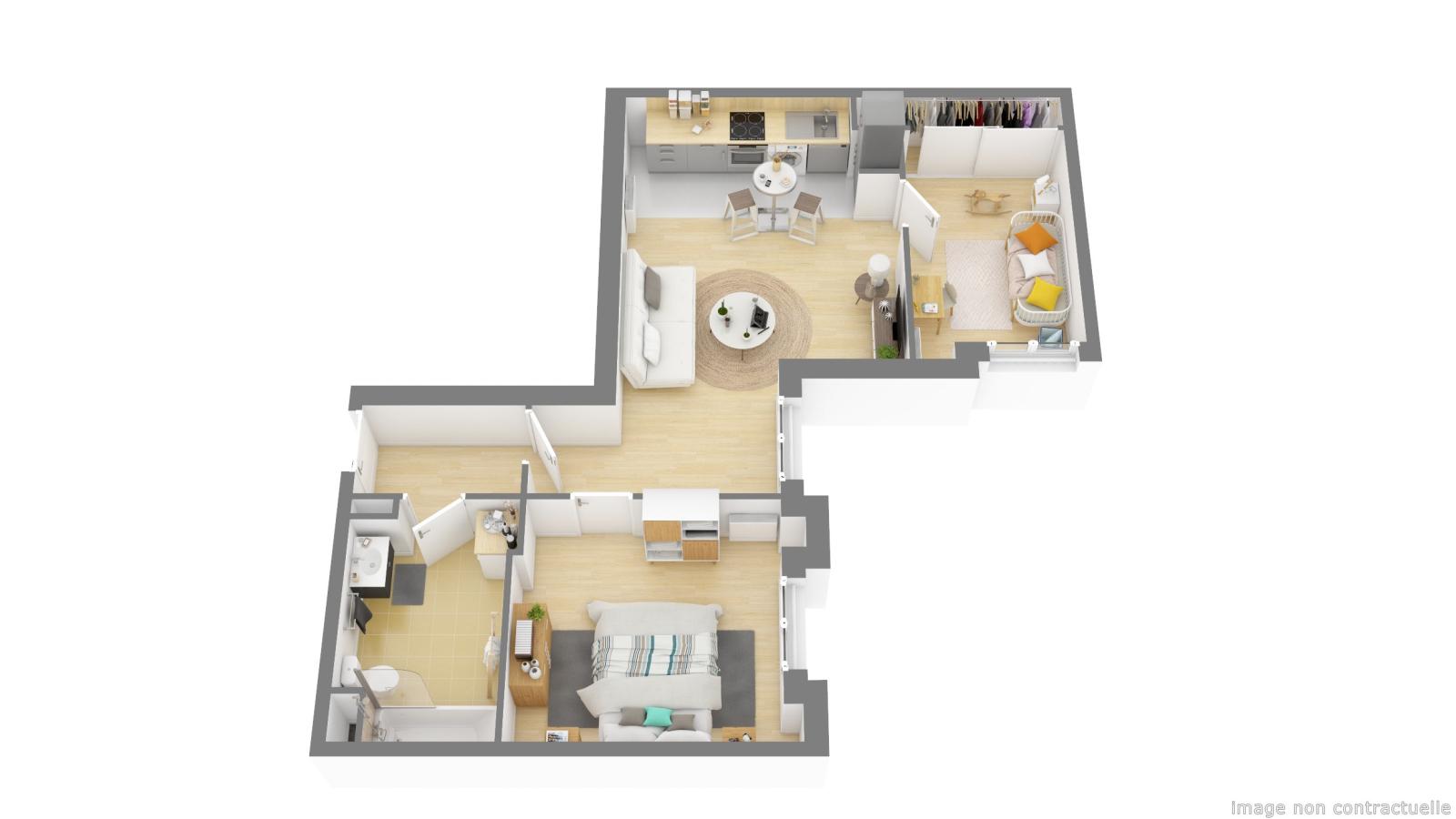 
																																							3 pièces - 
																																						4ème étage - 54m² - 1 207,13 € - Photo #2