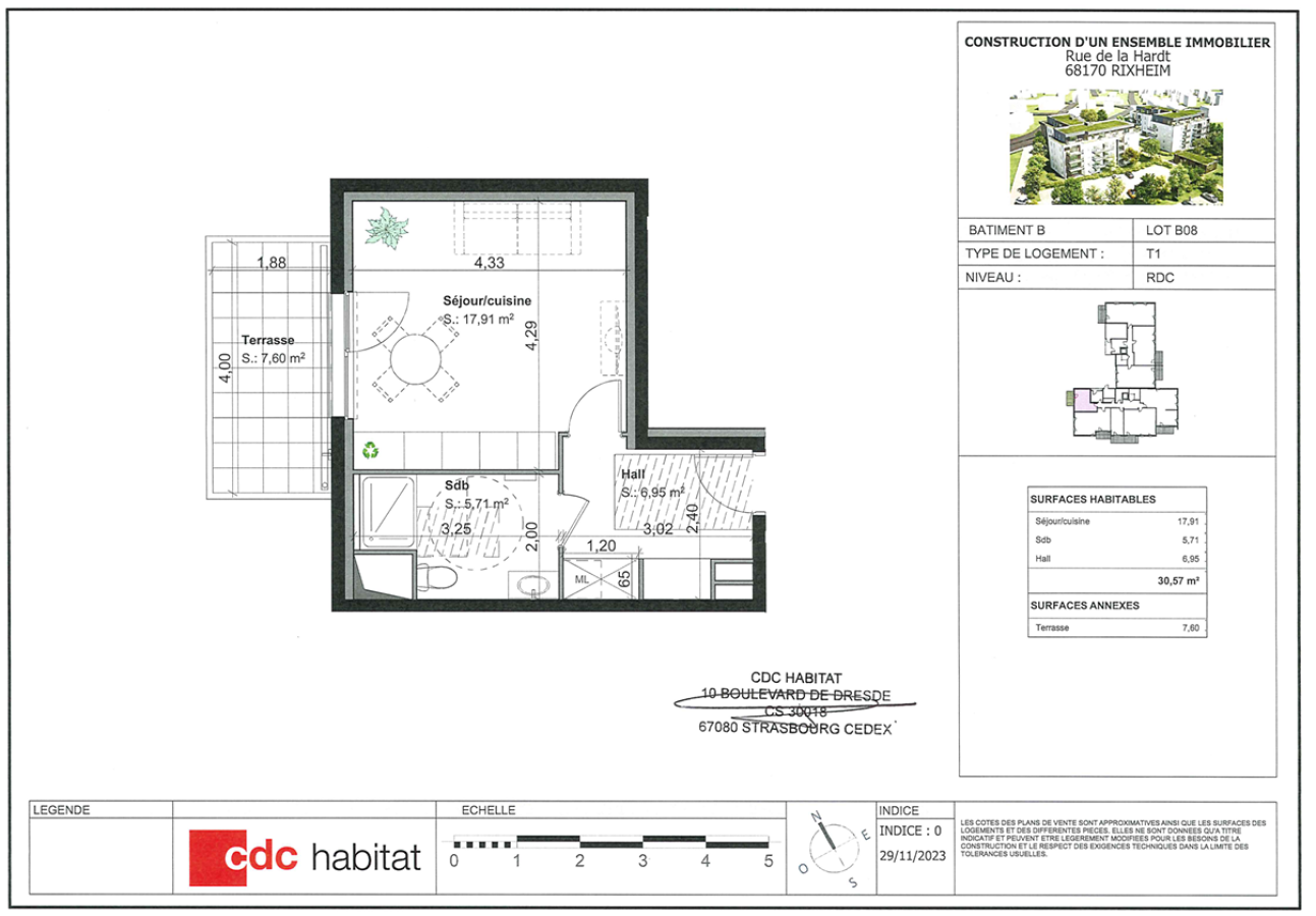 
																			1 pièce - 
																		RDC - 31m² - 563,63 € - Photo #1