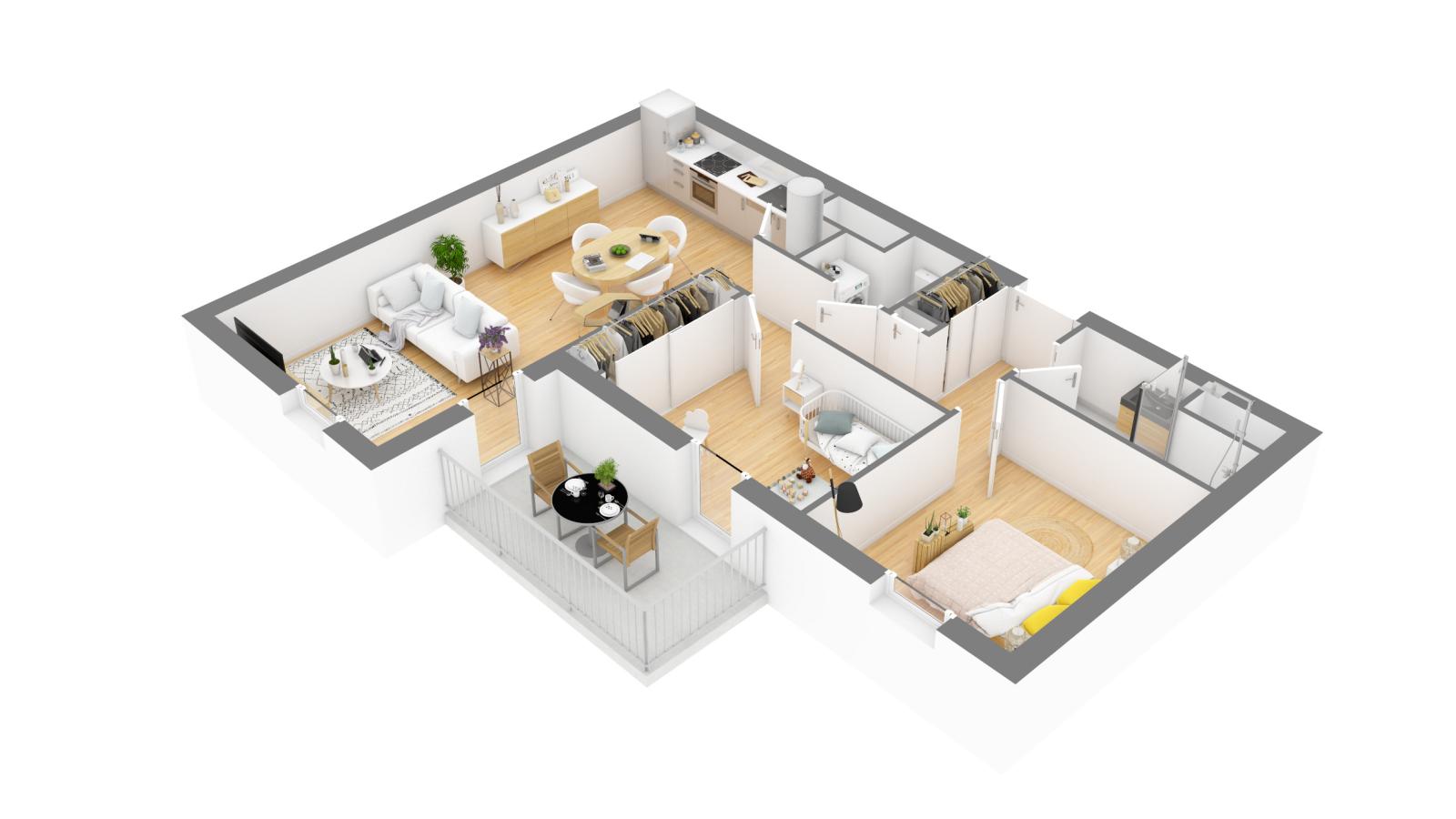 
																																							3 pièces - 
																																						1er étage - 62m² - 728,83 € - Photo #4