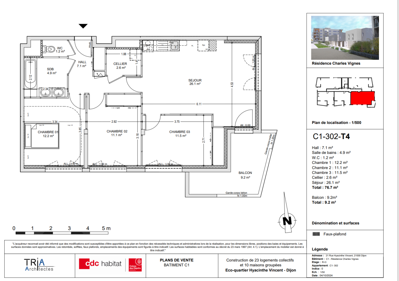 
																			4 pièces – 
																		3ème étage – 77m² - 1 057,71 € - Photo #0