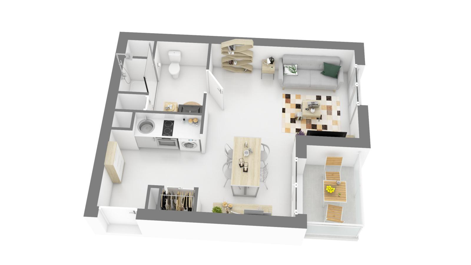 
																																							1 pièce - 
																																						1er étage - 32m² - 577,05 € - Photo #2