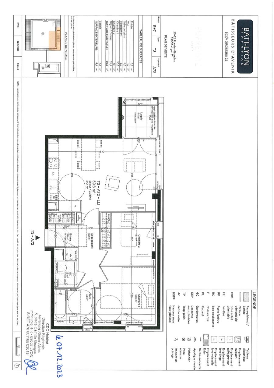 
																			3 pièces - 
																		7ème étage - 60m² - 967,77 € - Photo #0