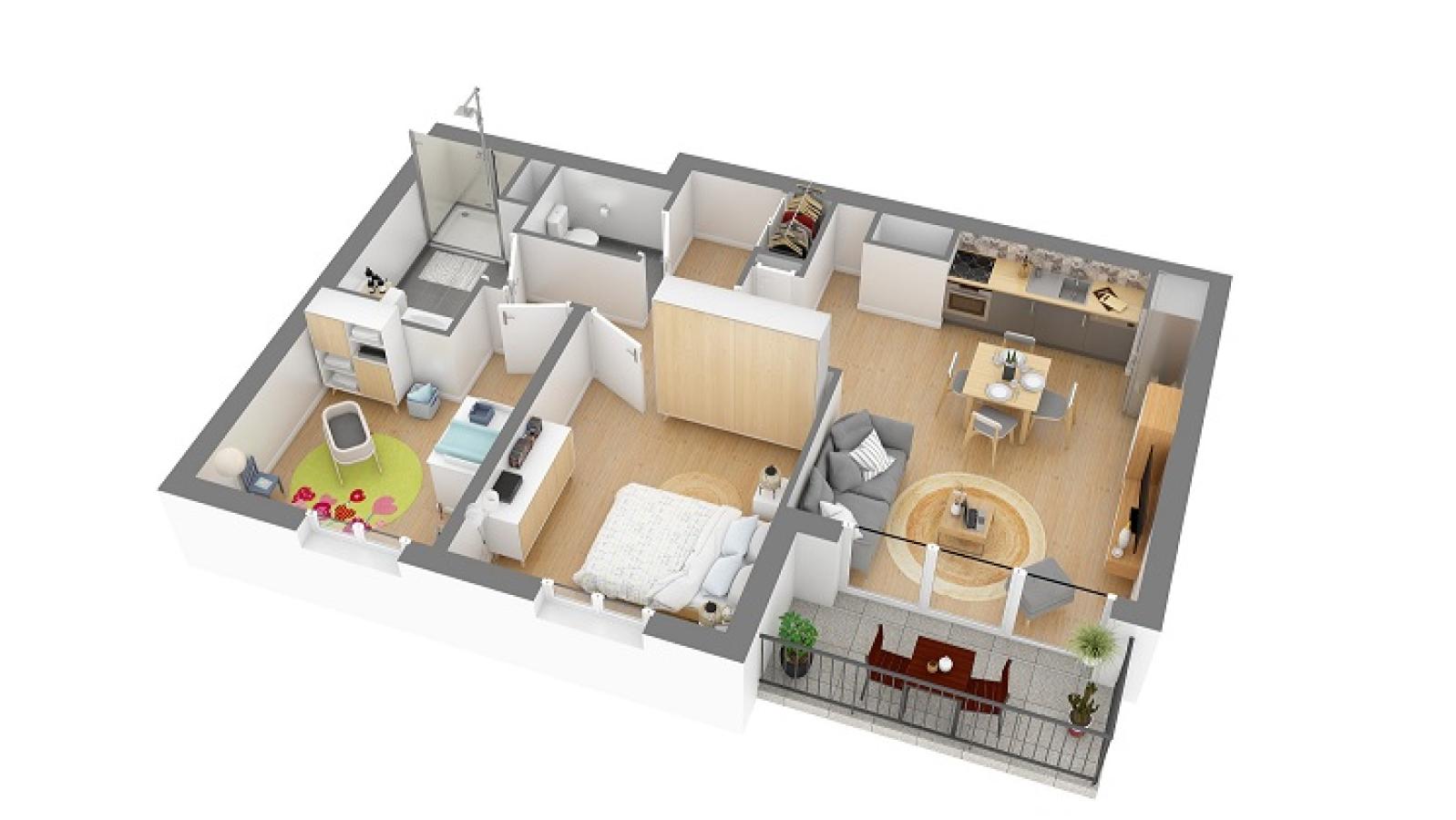 3 pièces - 3ème étage - 57m² - 729,29 € - Photo #0