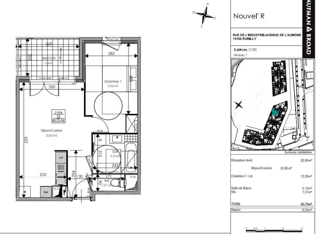 2 pièces - 3ème étage - 43m² - 761,98 € - Photo #2