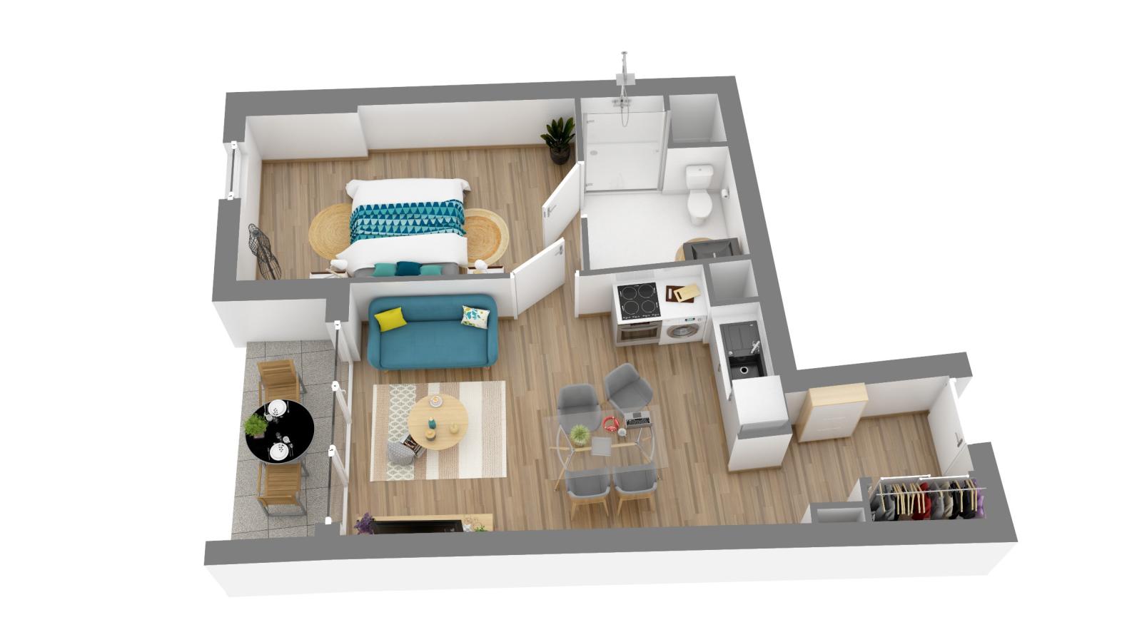 
																			2 pièces - 
																		3ème étage - 44m² - 616,07 € - Photo #5