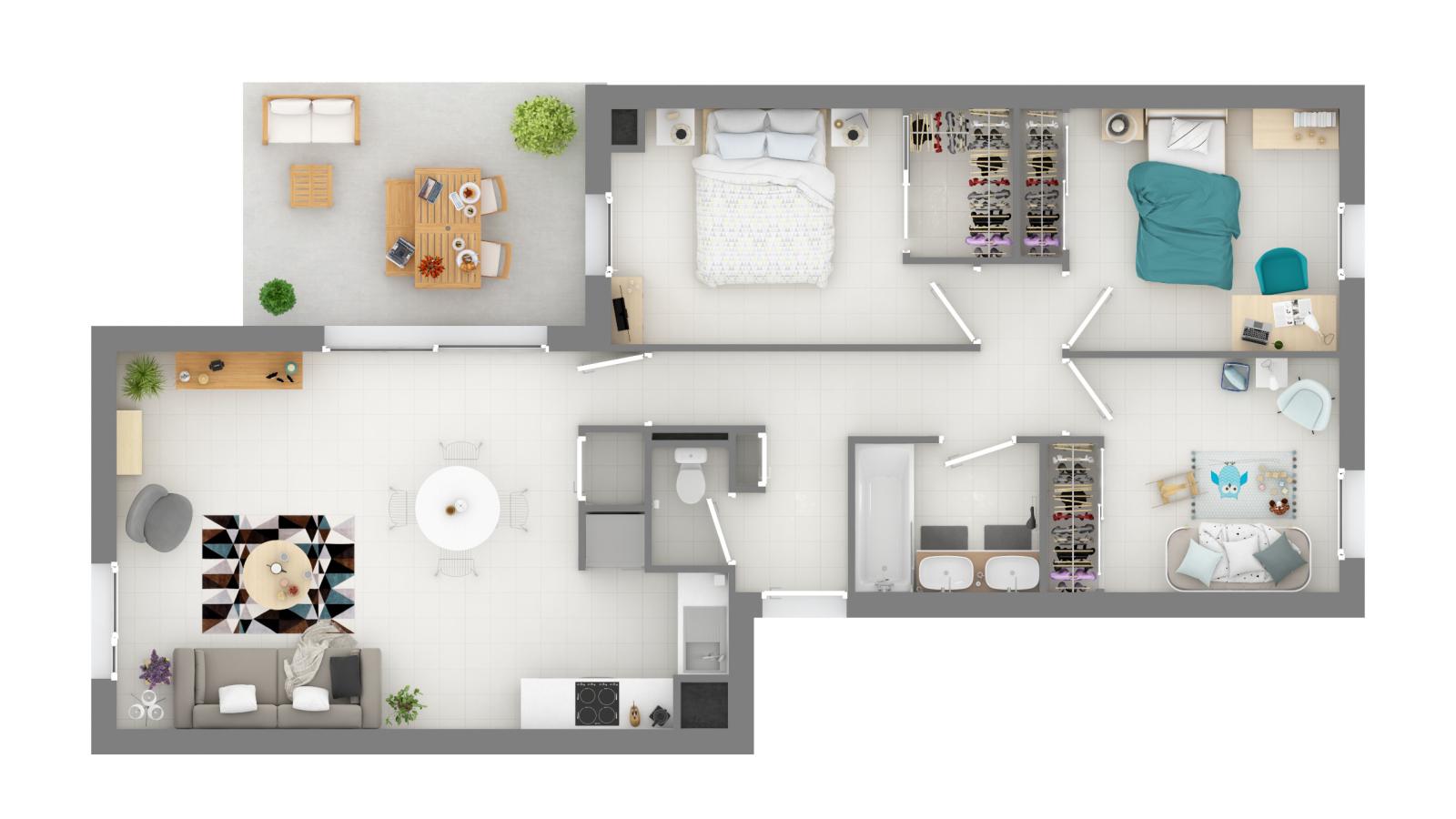 
																																							3 pièces - 
																																						1er étage - 57m² - 970,65 € - Photo #3