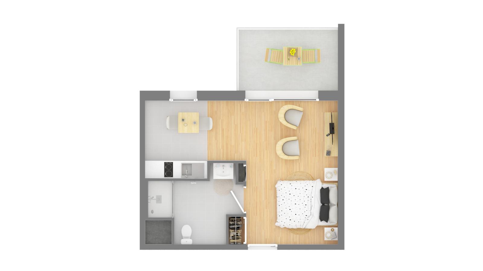 
																																							1 pièce - 
																																						2ème étage - 29m² - 566,94 € - Photo #1