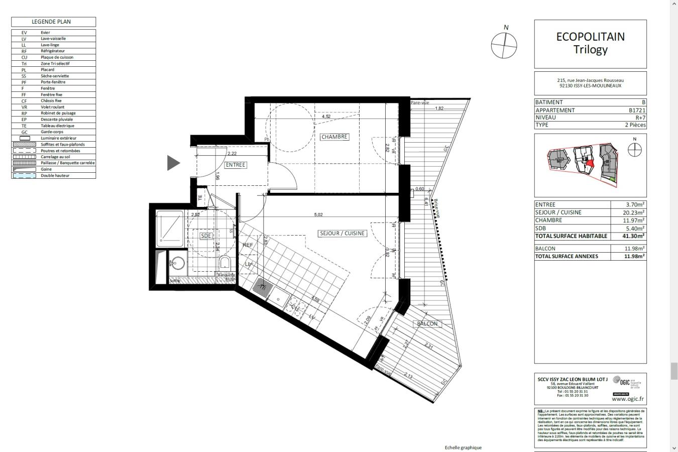 2 pièces - 7ème étage - 41m² - 1 247,65 € - Photo #1