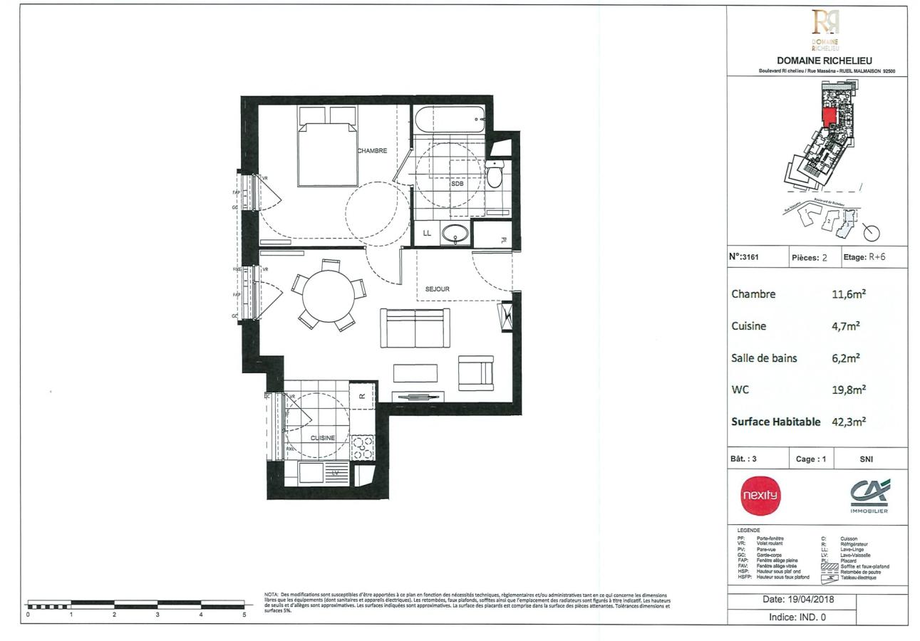 
																			2 pièces - 
																		6ème étage - 42m² - 1 160,19 € - Photo #2