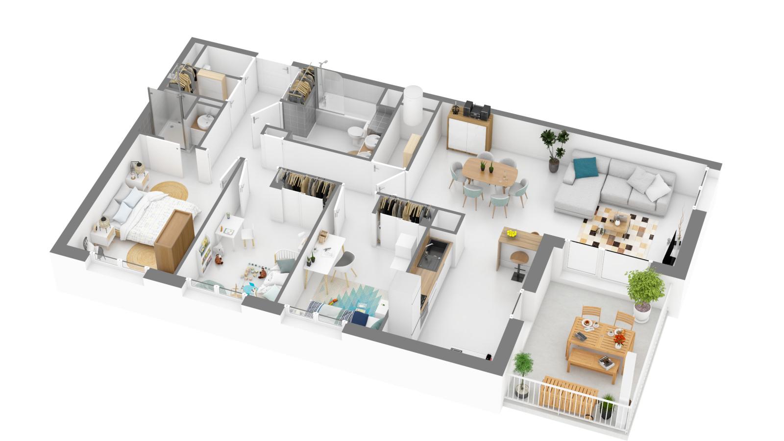 
																																							4 pièces - 
																																						1er étage - 90m² - 973,62 € - Photo #3