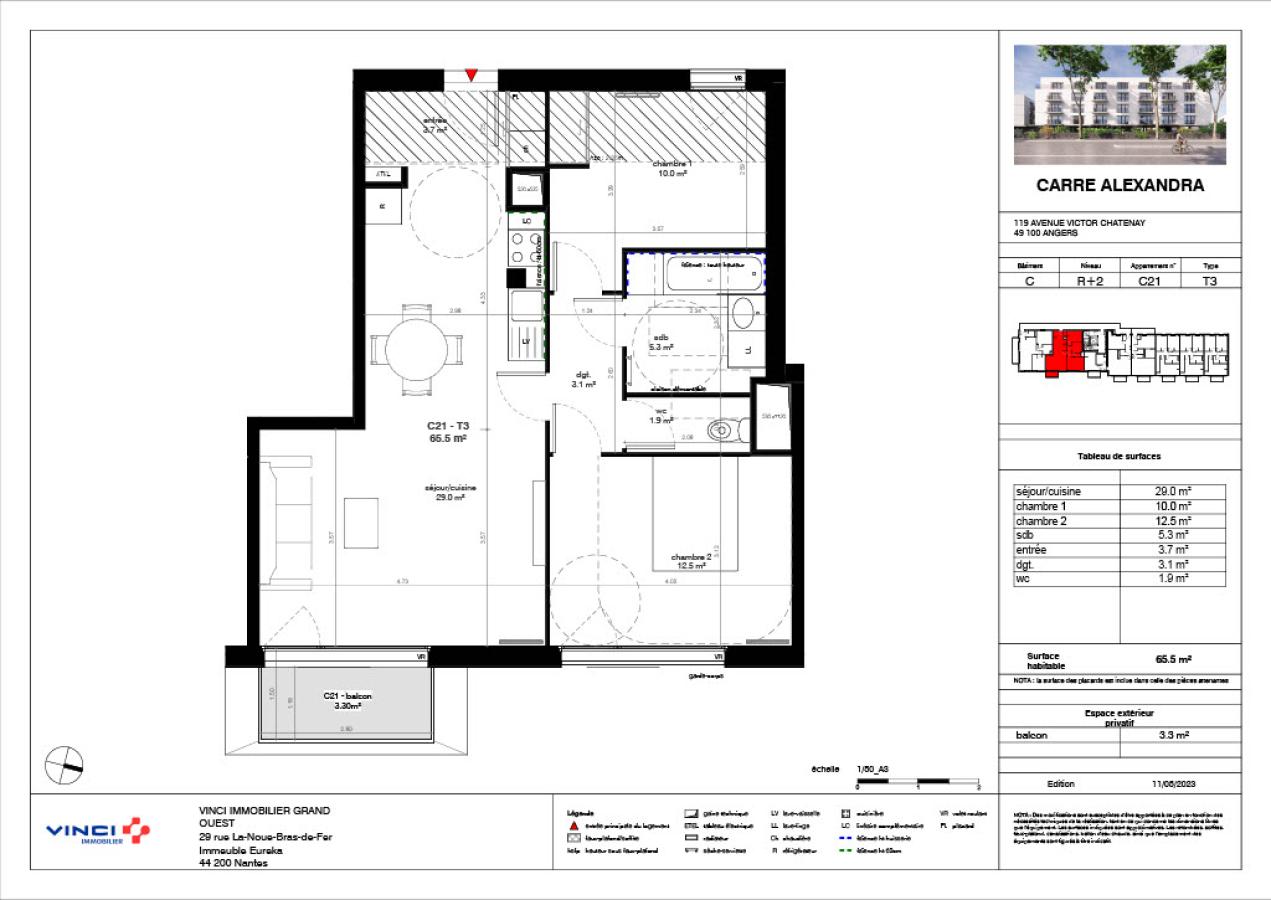 
																																							3 pièces - 
																																						2ème étage - 66m² - 778,87 € - Photo #2