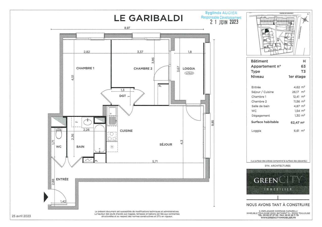 
																			3 pièces - 
																		1er étage - 62m² - 804,43 € - Photo #7