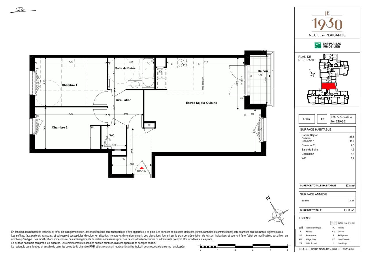 
																			3 pièces - 
																		1er étage - 68m² - 1 358,22 € - Photo #1
