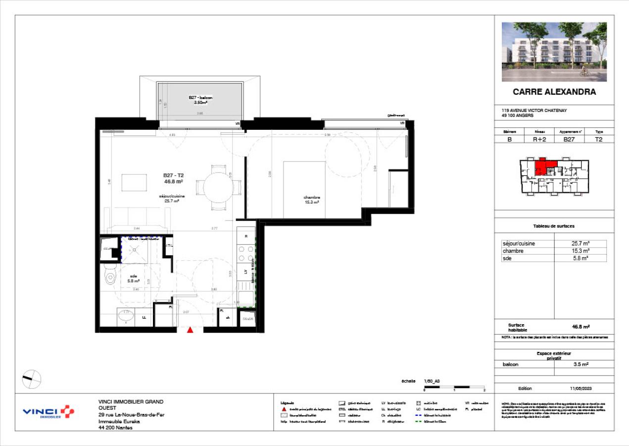 
																																							2 pièces - 
																																						2ème étage - 47m² - 601,74 € - Photo #1