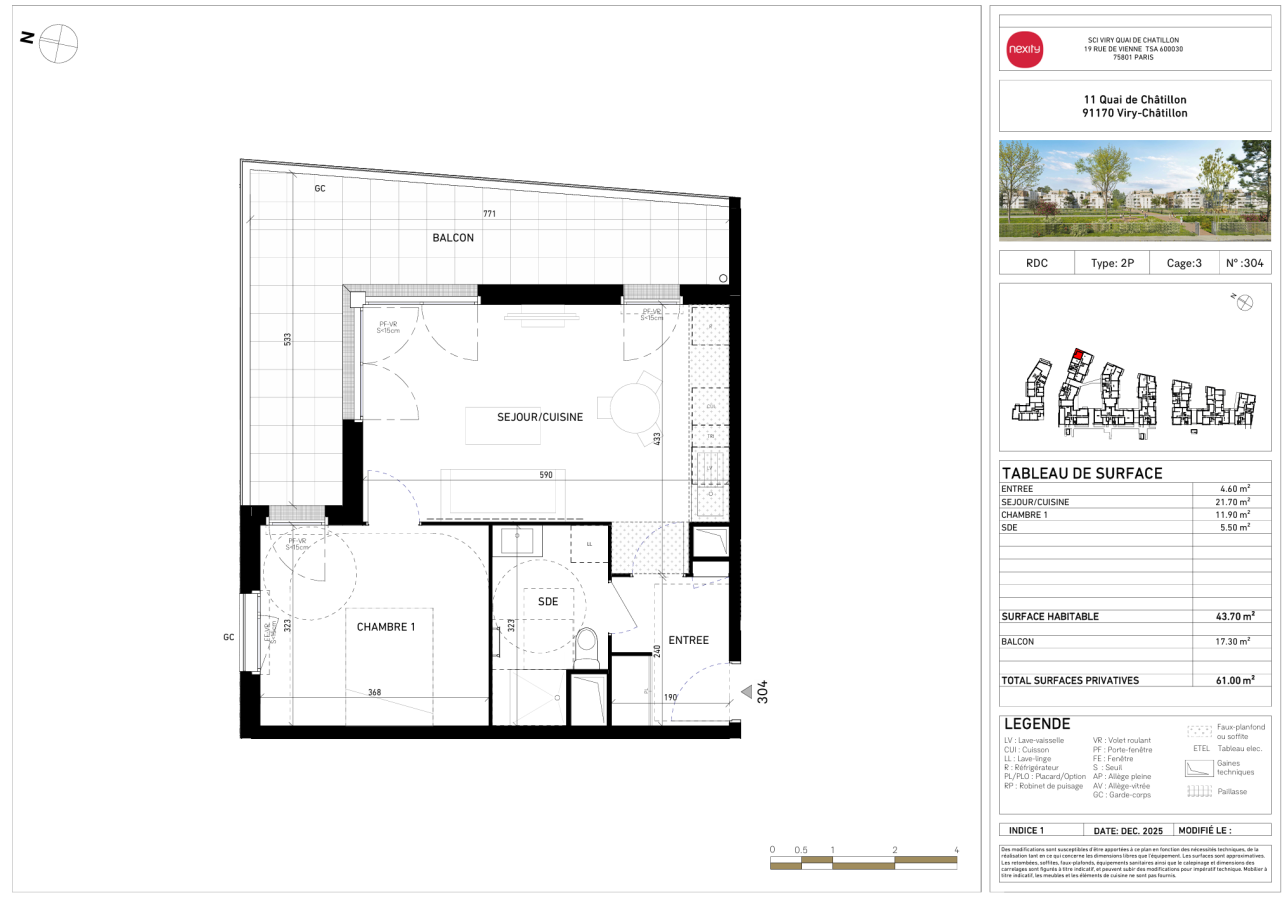 2 pièces - RDC - 44m²