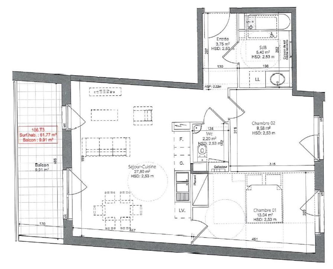 
																			3 pièces - 
																		1er étage - 62m² - 895,60 € - Photo #0