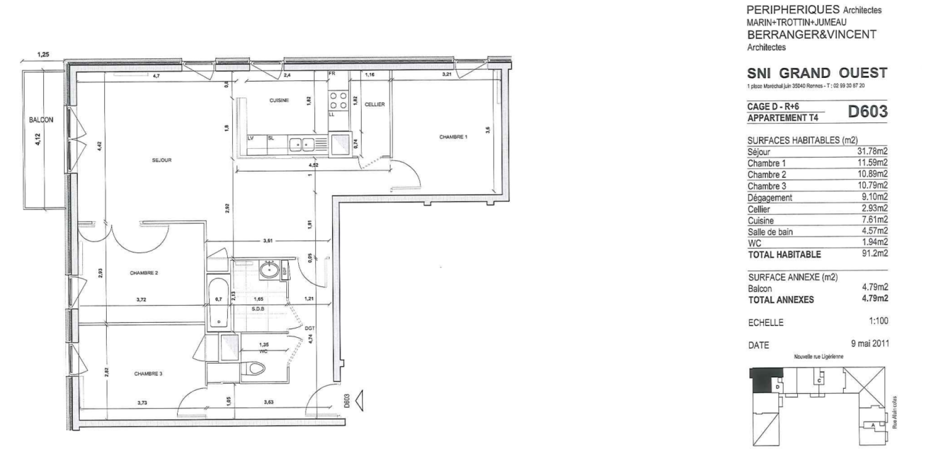 
																																							4 pièces - 
																																						6ème étage - 90m² - 1 157,92 € - Photo #6