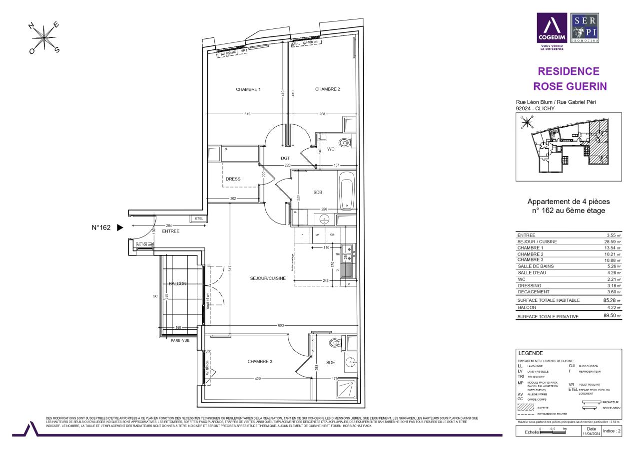 
																			4 pièces – 
																		6ème étage – 85m² - 2 162,50 € - Photo #0