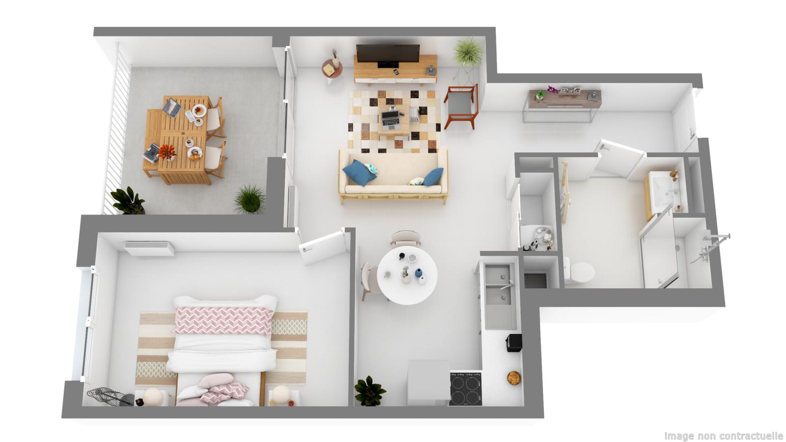 
																																							2 pièces - 
																																						4ème étage - 42m² - 583,32 € - Photo #2