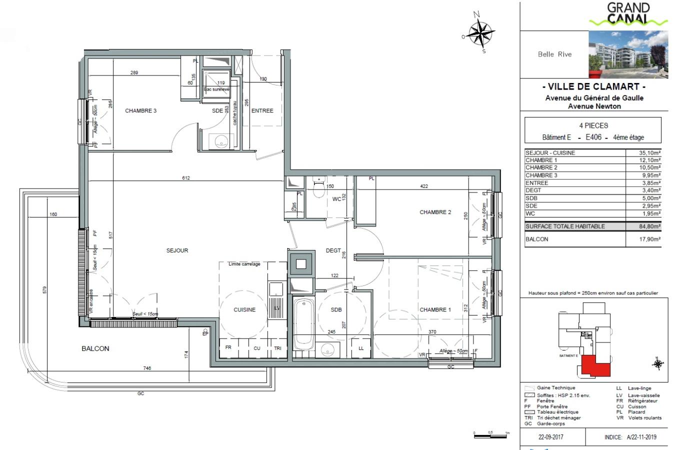 4 pièces - 4ème étage - 85m² - 1 813,61 € - Photo #1