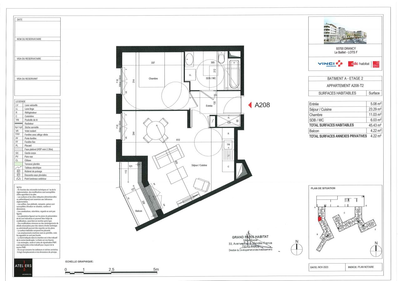 
																			2 pièces - 
																		2ème étage - 45m² - 1 015,59 € - Photo #1