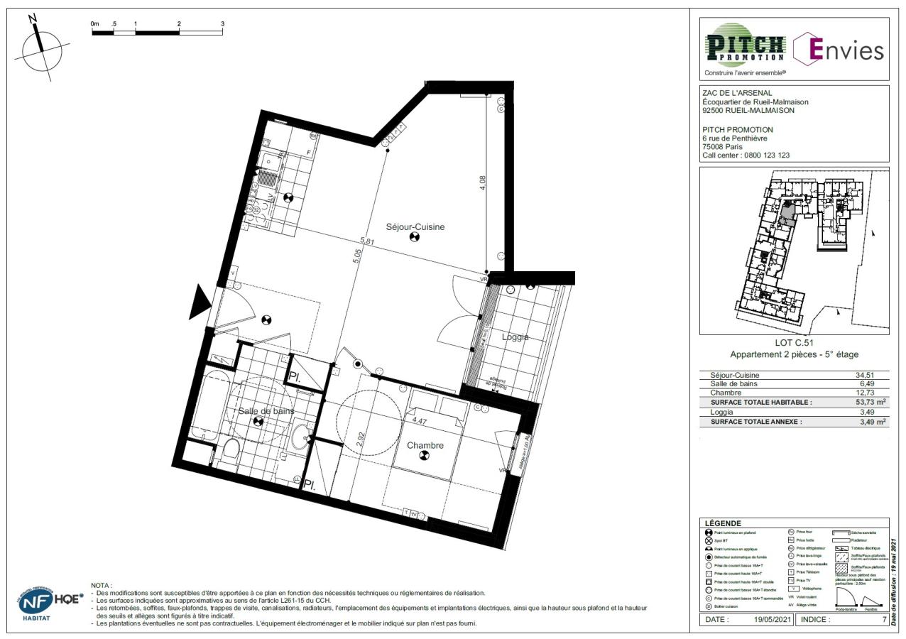 
																																							2 pièces - 
																																						5ème étage - 54m² - 1 335,99 € - Photo #1