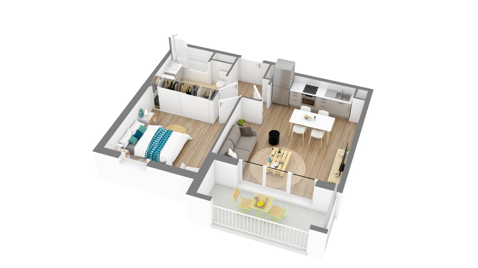 
																																							2 pièces - 
																																						2ème étage - 46m² - 743,36 € - Photo #2