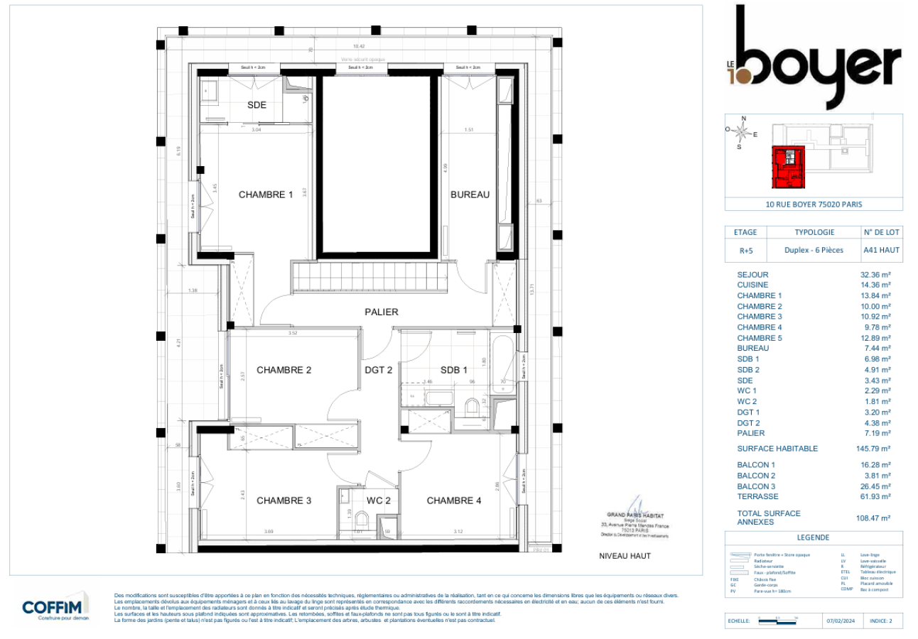 6 pièces - 4ème étage - 146m² - 4 259,44 € - Photo #2