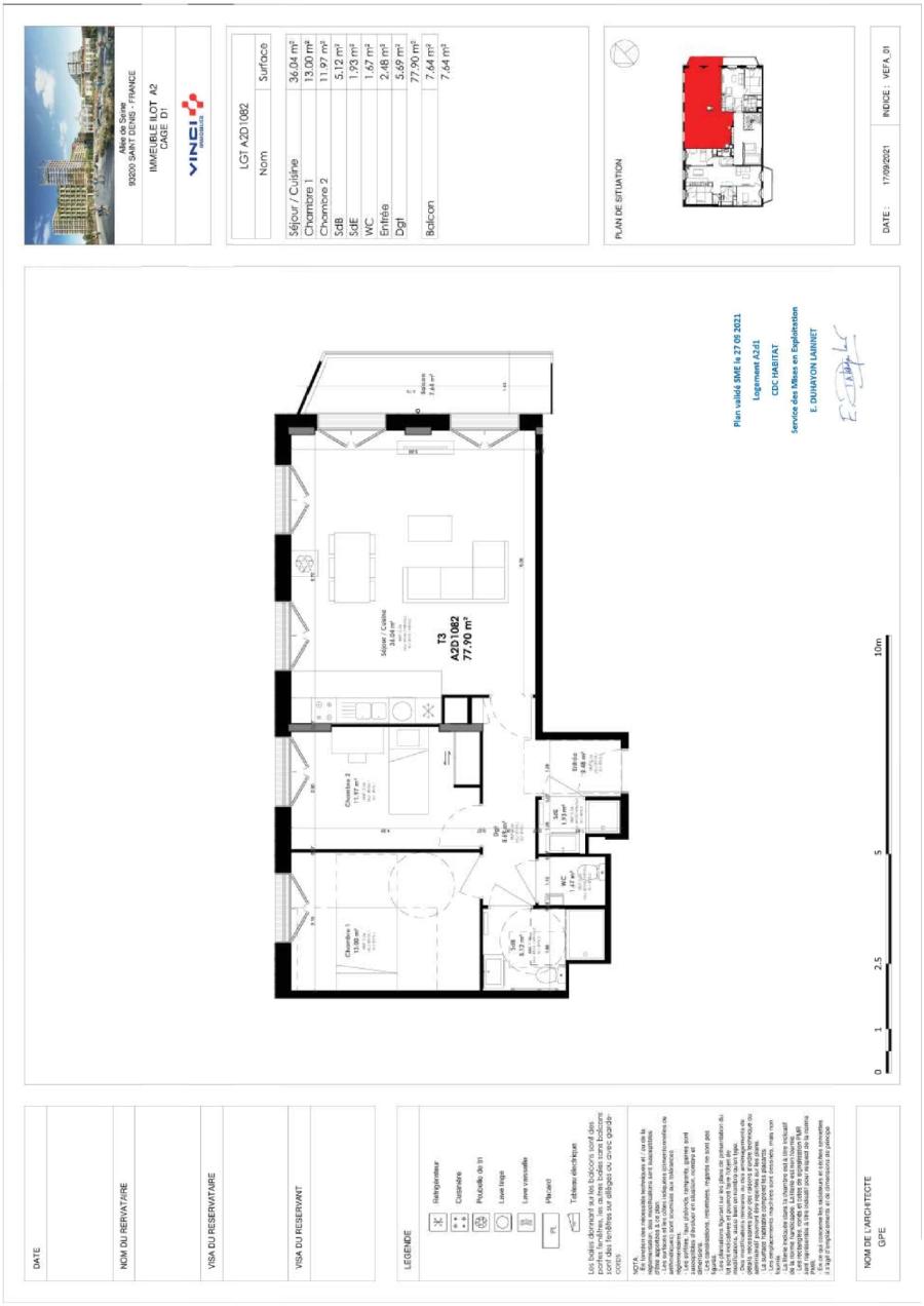 
																			3 pièces - 
																		8ème étage - 78m² - 1 470,81 € - Photo #0