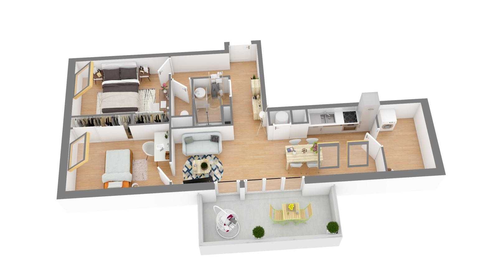 3 pièces - 2ème étage - 60m² - 700,61 € - Photo #2