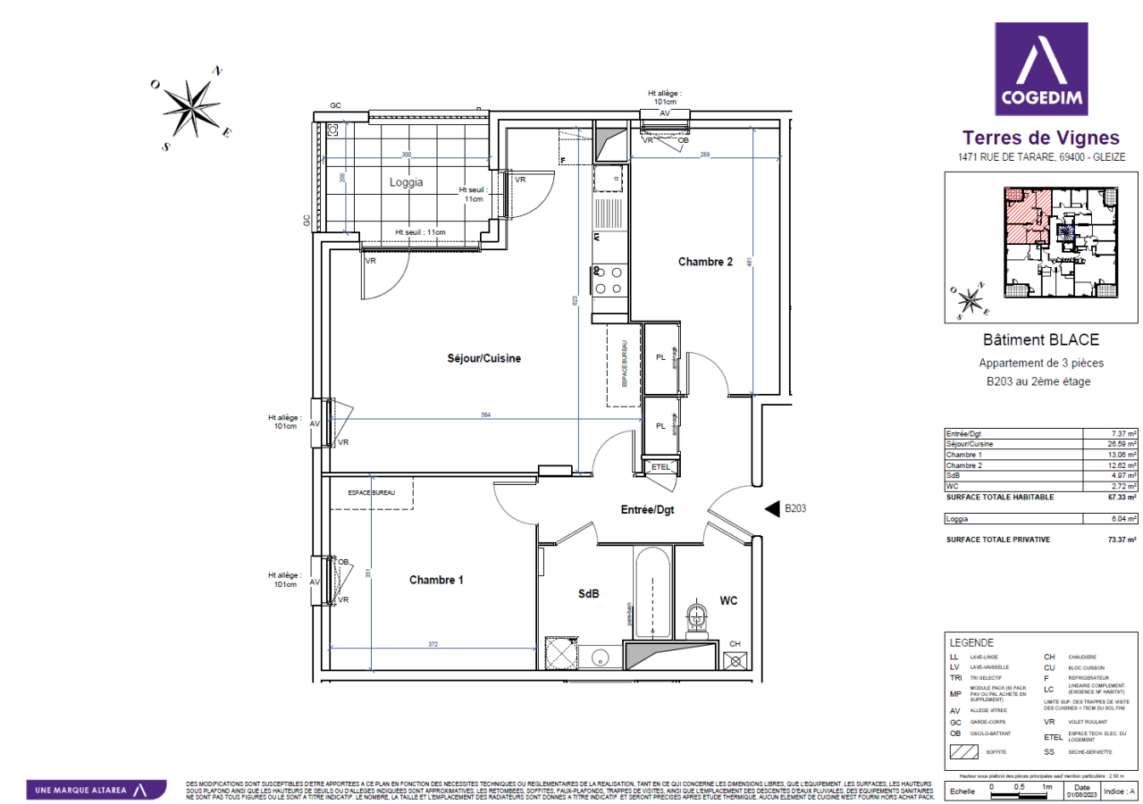 
																			3 pièces - 
																		3ème étage - 67m² - 810,30 € - Photo #4
