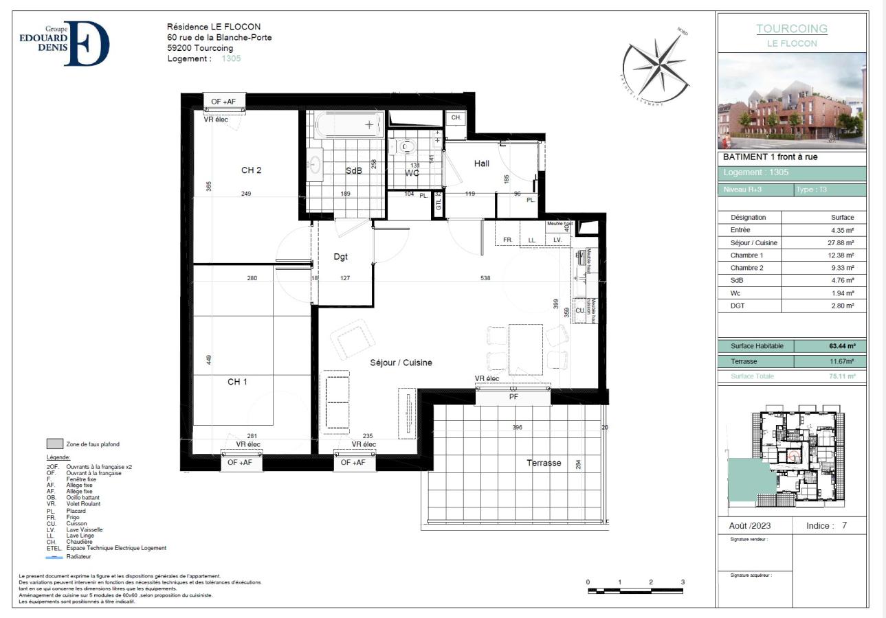 
																																							3 pièces - 
																																						3ème étage - 63m² - 738,22 € - Photo #5