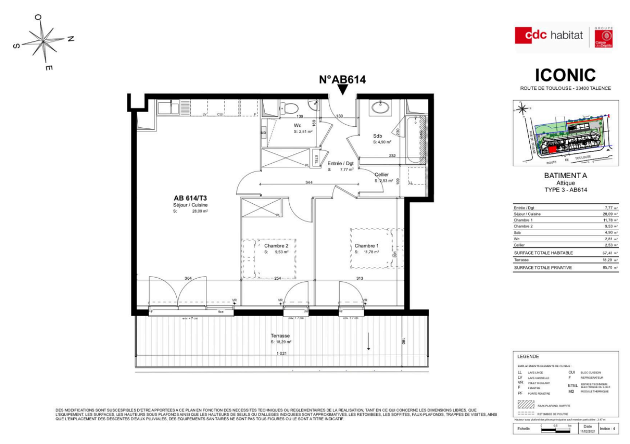 
																																							3 pièces - 
																																						6ème étage - 68m² - 954,37 € - Photo #1
