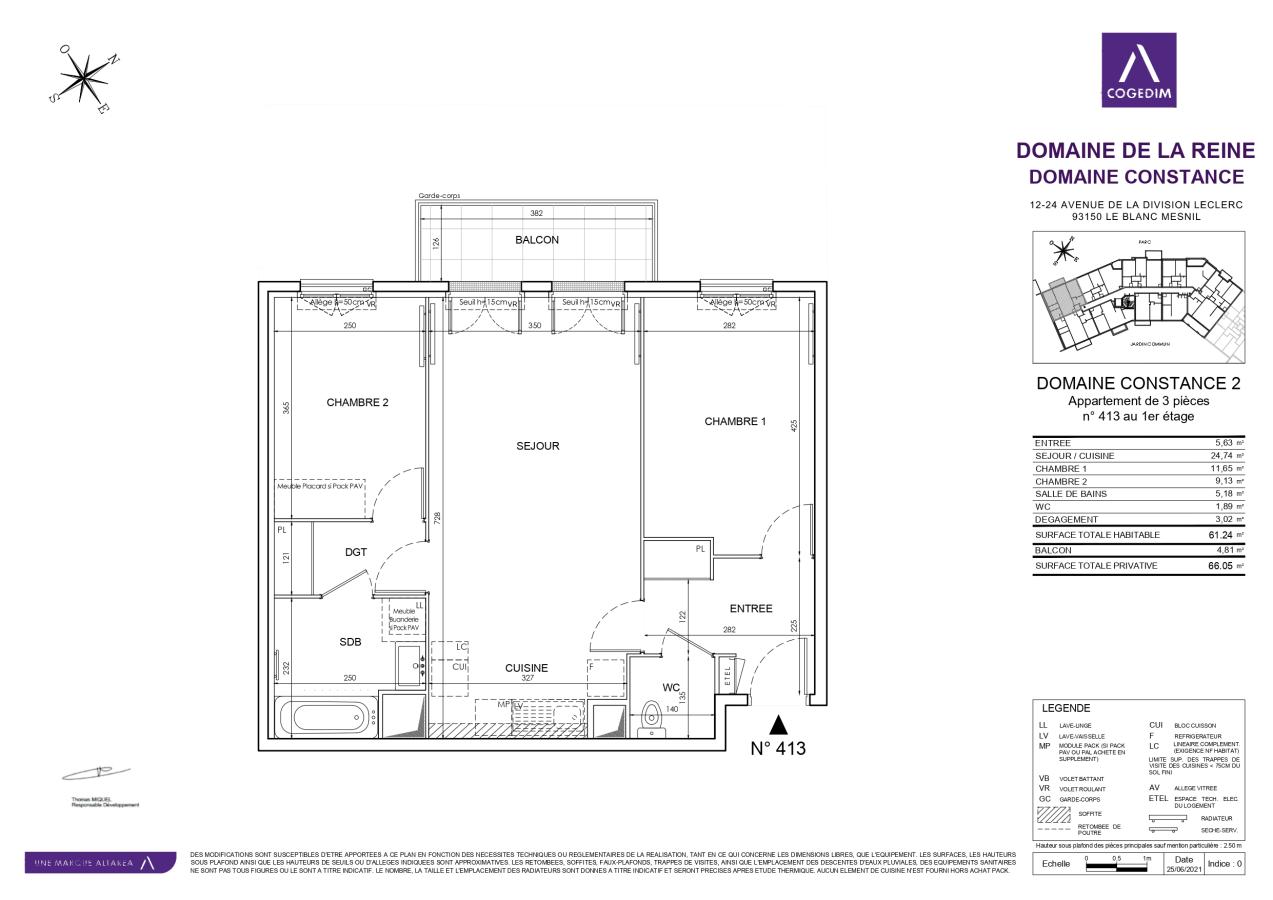
																																							3 pièces - 
																																						1er étage - 61m² - 1 056,33 € - Photo #1