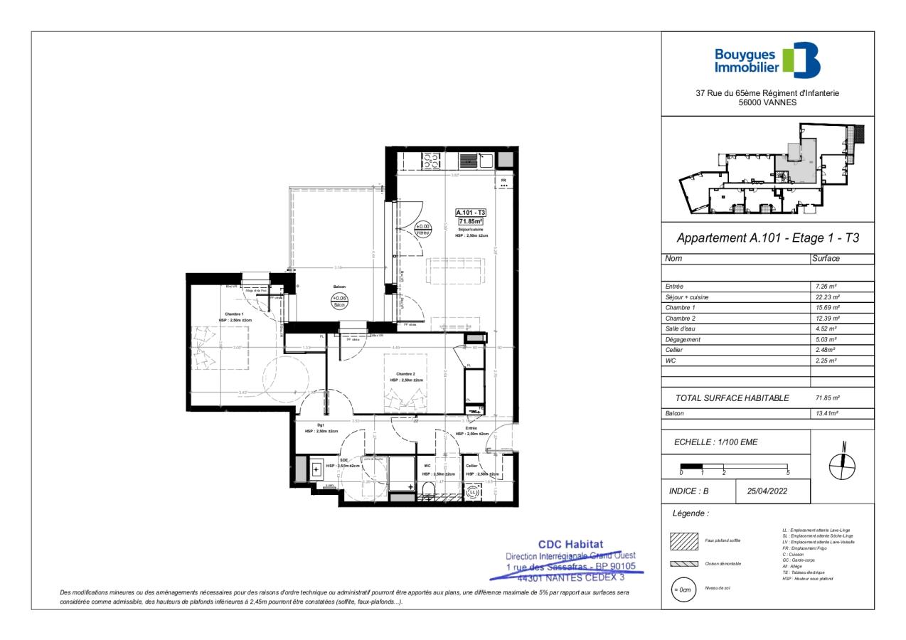 3 pièces - 1er étage - 72m² - 894,59 € - Photo #1