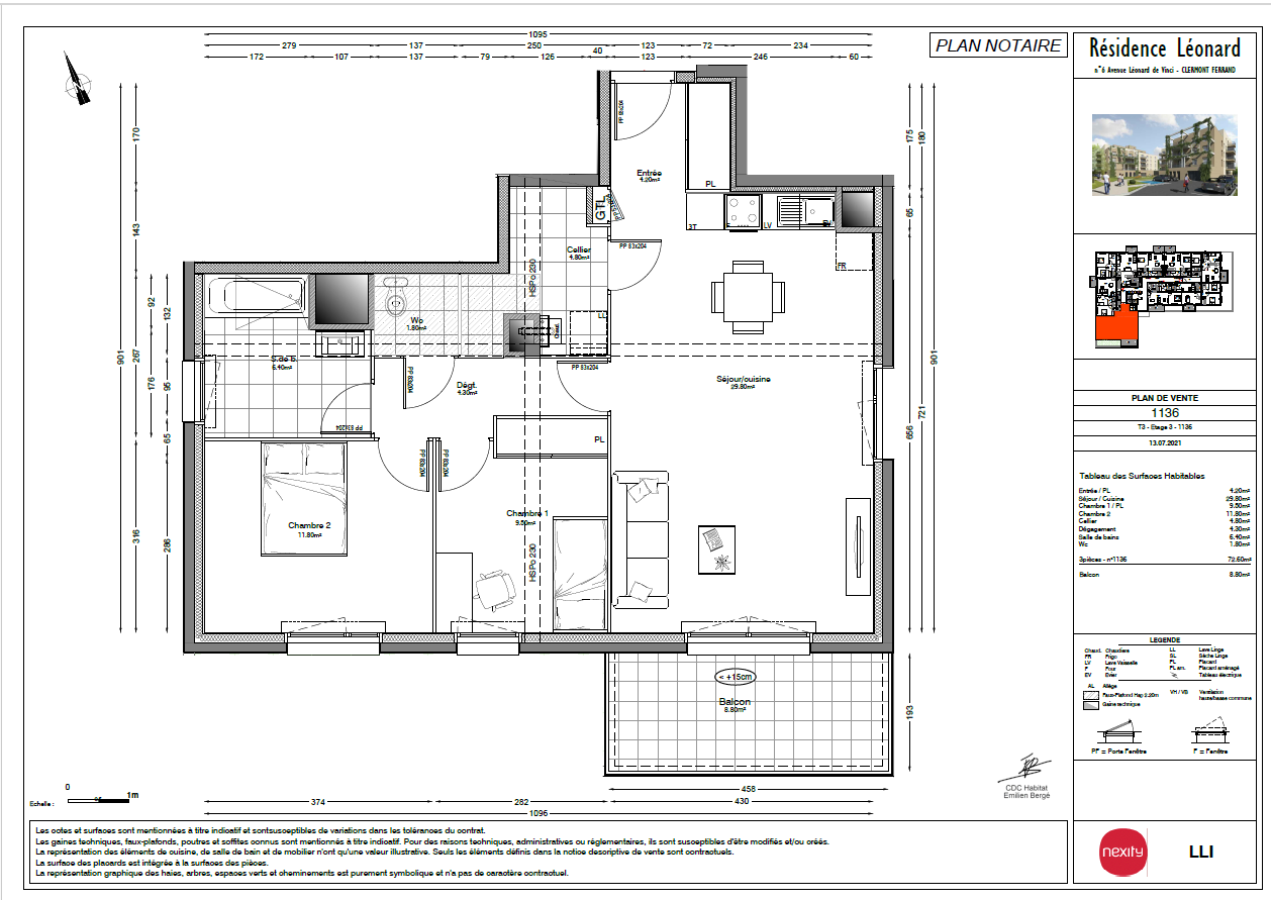 
																			3 pièces – 
																		3ème étage – 73m² - 832,21 € - Photo #5