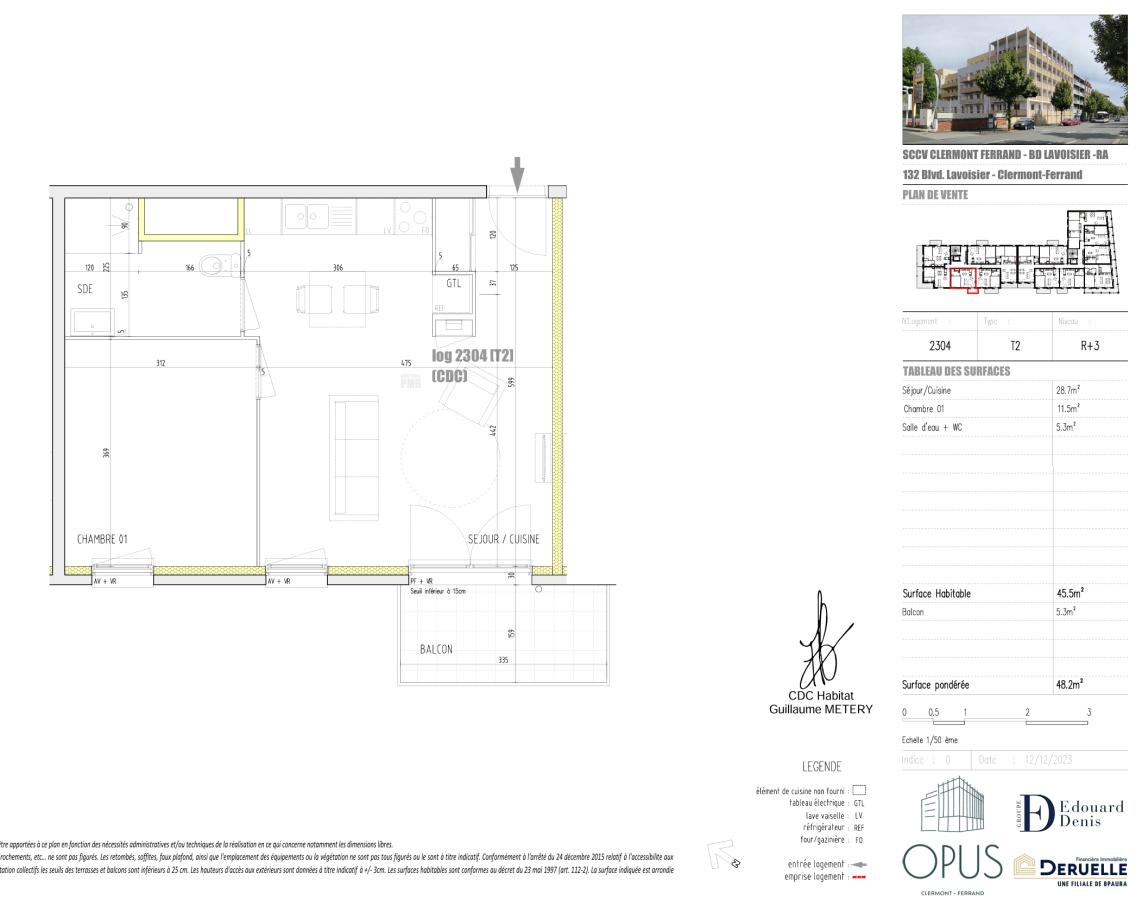 2 pièces - 3ème étage - 46m² - 628,93 € - Photo #0