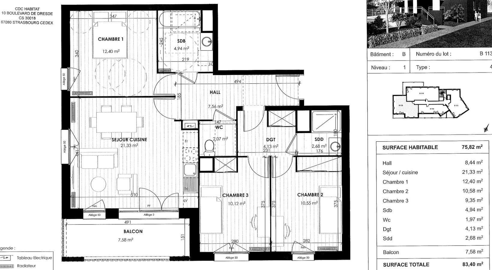 4 pièces - 1er étage - 76m² - 1 083,52 € - Photo #6